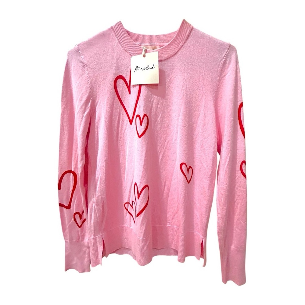 MARLED  NWT Hearts Super Soft Lightweight Sweatshirt Pink Combo Retail $108
